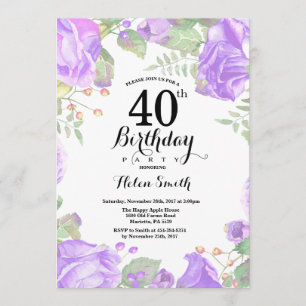 Botanical Purple Floral 40th Birthday Invitation