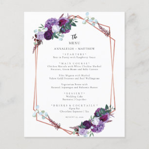 Botanical Purple Floral Elegant Wedding Menu
