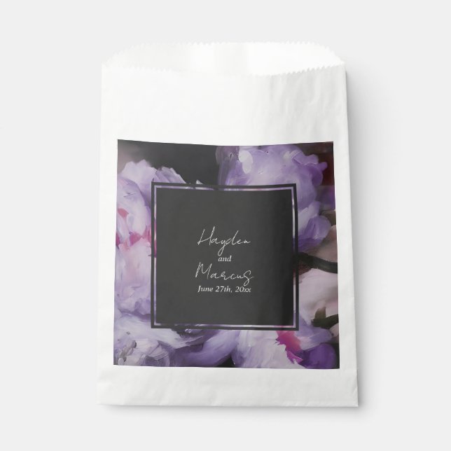 Botanical Purple Floral Grey Wedding Favour Bags (Front)