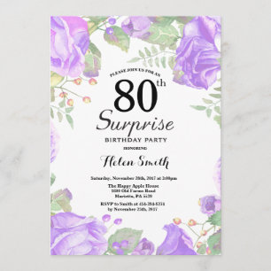 Botanical Purple Floral Surprise 80th Birthday Invitation