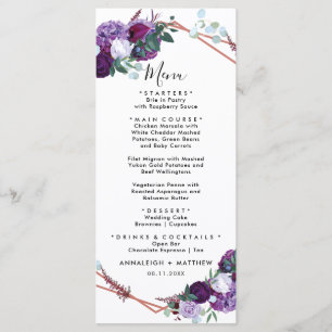 Botanical Purple Floral Wedding Reception Menu