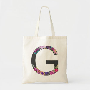 Botanical Purple Flowers Letter G Monogram Tote Bag