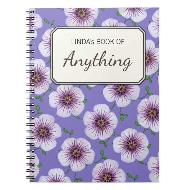 Botanical Purple Flowers on any Colour Notebook (Front)