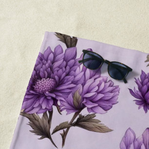 Botanical purple flowers pattern beach towel