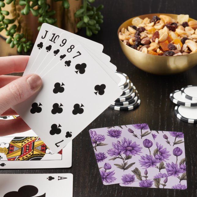 Botanical purple flowers pattern playing cards (In Situ)