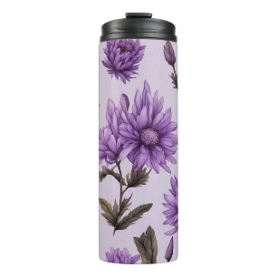 Botanical purple flowers pattern thermal tumbler