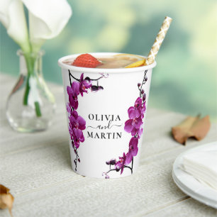 Botanical Purple Flowers Wedding Paper Cups