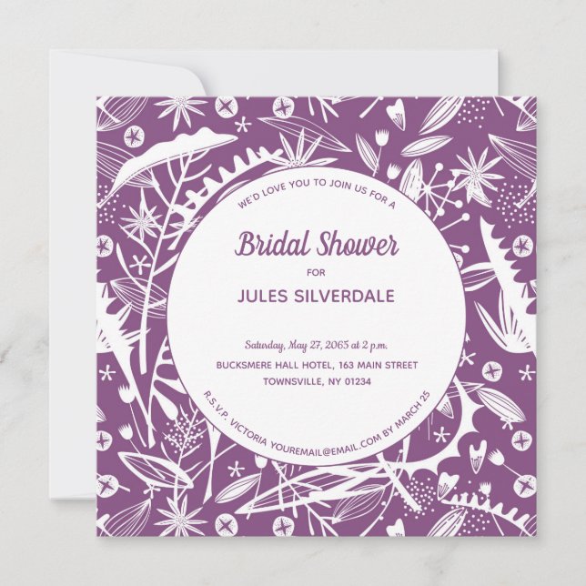 Botanical Purple Foliage Bridal Shower Invitation (Front)