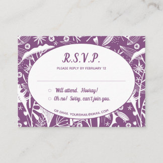 Botanical Purple Foliage Pattern RSVP Enclosure Card