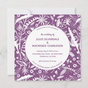 Botanical Purple Foliage Pattern Wedding Invitation
