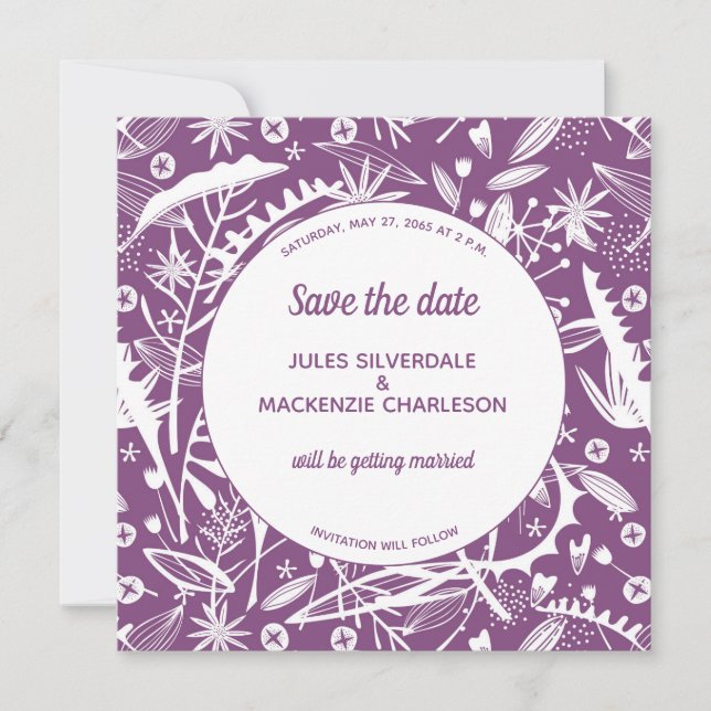 Botanical Purple Foliage Save the Date Invitation (Front)