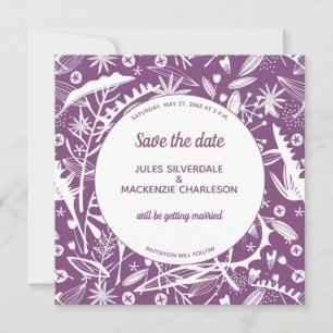 Botanical Purple Foliage Save the Date Invitation