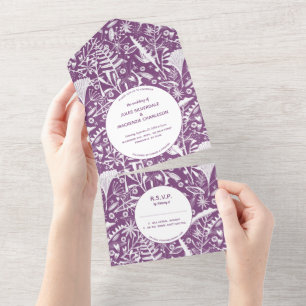 Botanical Purple Foliage Wedding All In One Invitation