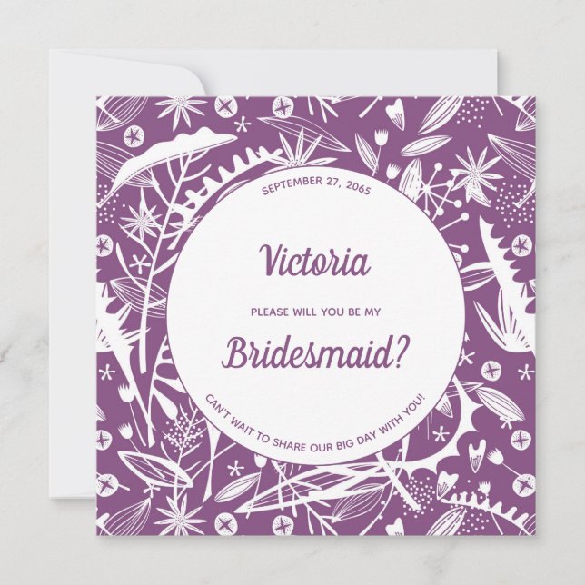 Botanical Purple Foliage Will You Be My Bridesmaid Invitation (Front)