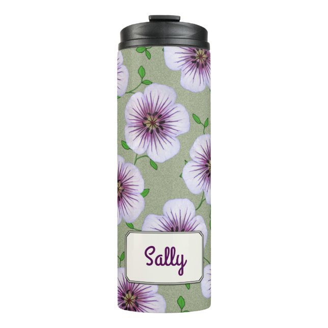 Botanical Purple Garden Flower any Name Thermal Tumbler (Front)