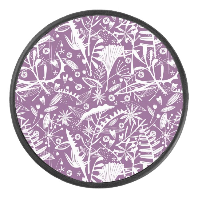Botanical Purple Modern Hockey Puck (Front)