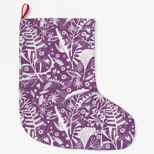 Botanical Purple Modern Large Christmas Stocking (Front)