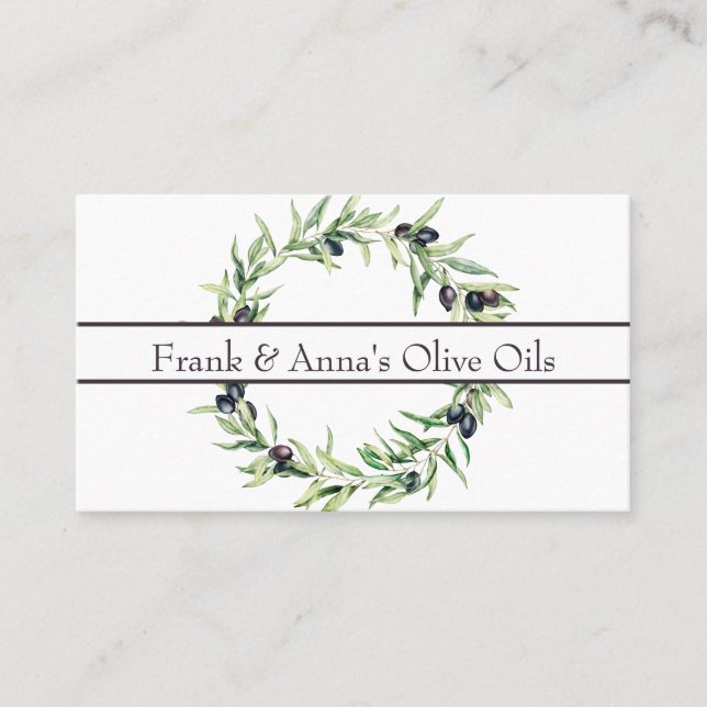 Botanical Purple Olive Wreath Olive Oil Business Card (Front)