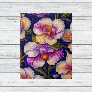 Botanical Purple Orchids Artwork Jigsaw Puzzle