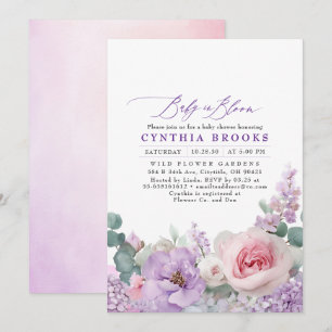 Botanical Purple & Pink Floral Boho Baby Shower Invitation
