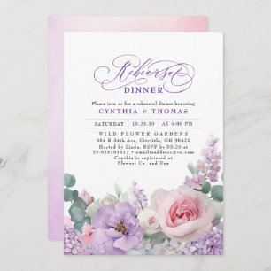 Botanical Purple Pink Floral Boho Rehearsal Dinner Invitation