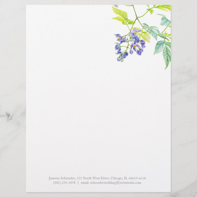Botanical purple vine wedding letterhead (Front)