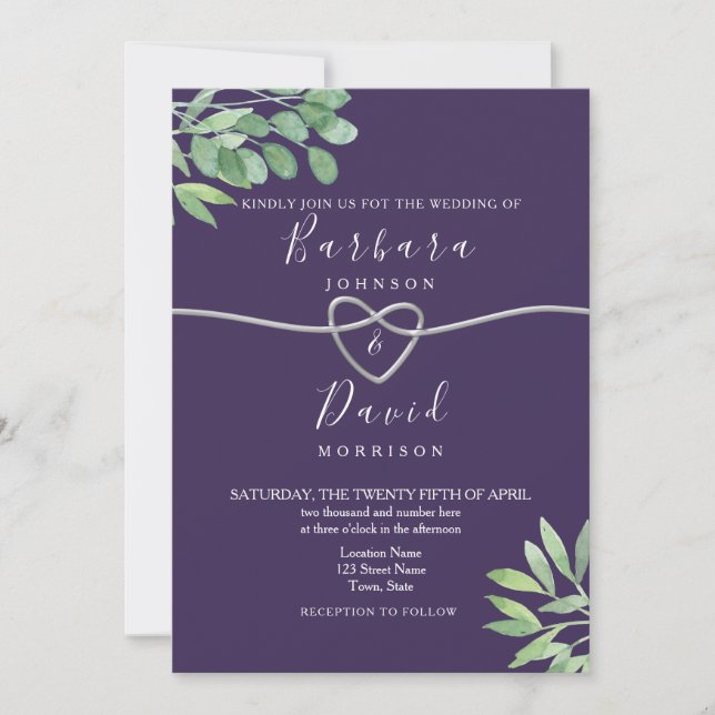 Botanical Purple Wedding Invitation (Front)