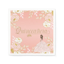 Botanical Quinceanera in White Pink and Gold