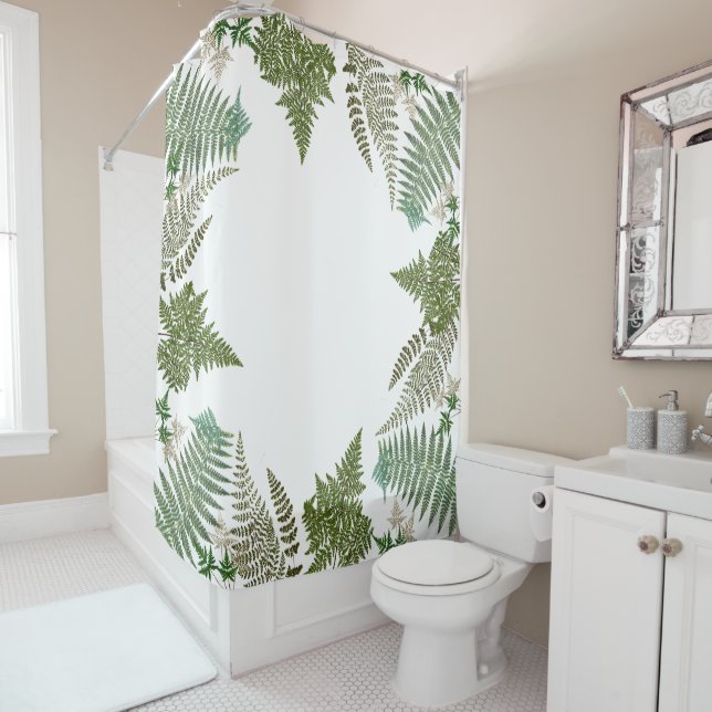 Botanical Rain Forest Ferns Leaves Shower Curtain (In Situ)
