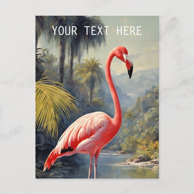 Botanical Rainforest Pink Flamingo Vintage Postcard (Front)