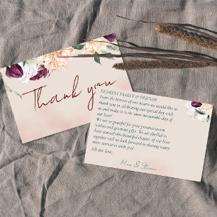 botanical red and white floral arrangement wedding thank you card