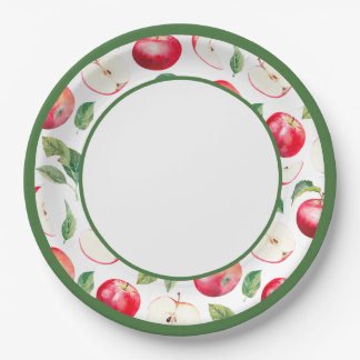 Botanical Red Apple Orchard Paper Plate