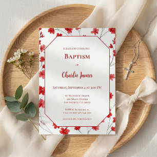 Botanical Red Baptism Invitation