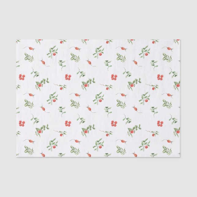 Botanical Red Berries Autumnal Winter Tissue Paper (Front)