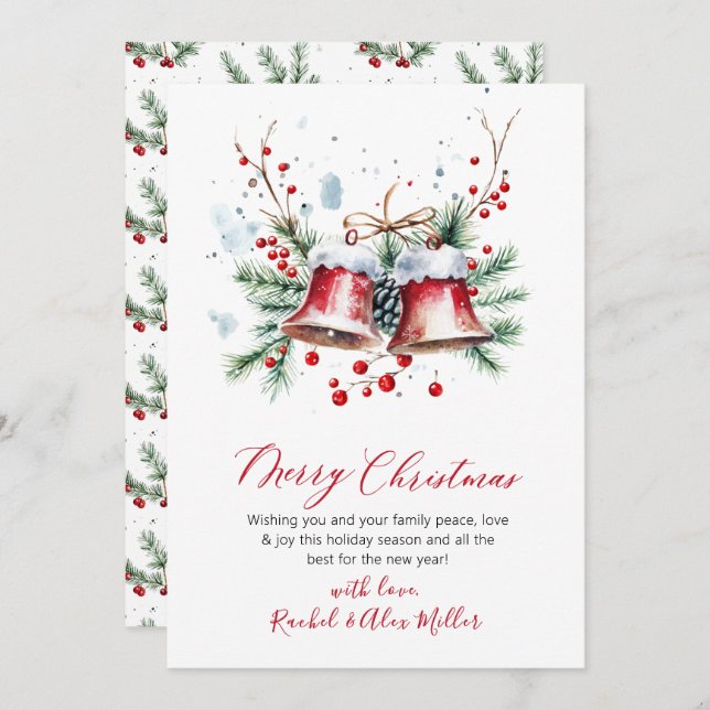 Botanical Red Berries Non Photo Merry Christmas Holiday Card (Front/Back)