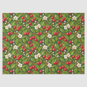 Botanical Red Cherries and White Blossoms Tissue Paper