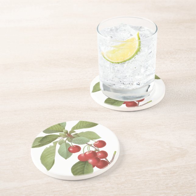 Botanical Red Cherries Coaster (Side)