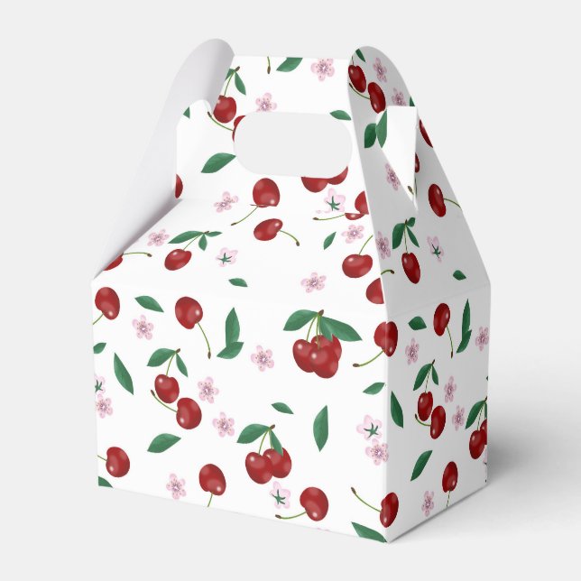 Botanical Red Cherries Greenery & Blossoms  Favour Box (Front Side)
