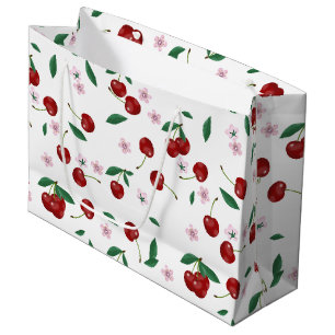 Botanical Red Cherries Greenery & Blossoms  Large Gift Bag