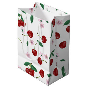 Botanical Red Cherries Greenery & Blossoms  Medium Gift Bag