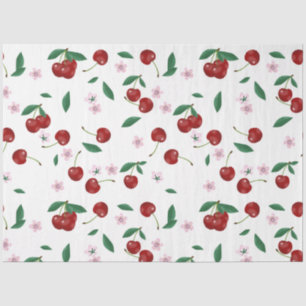 Botanical Red Cherries Greenery & Blossoms  Tissue Paper