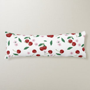 Botanical Red Cherries Greenery & Cherry Blossoms  Body Cushion