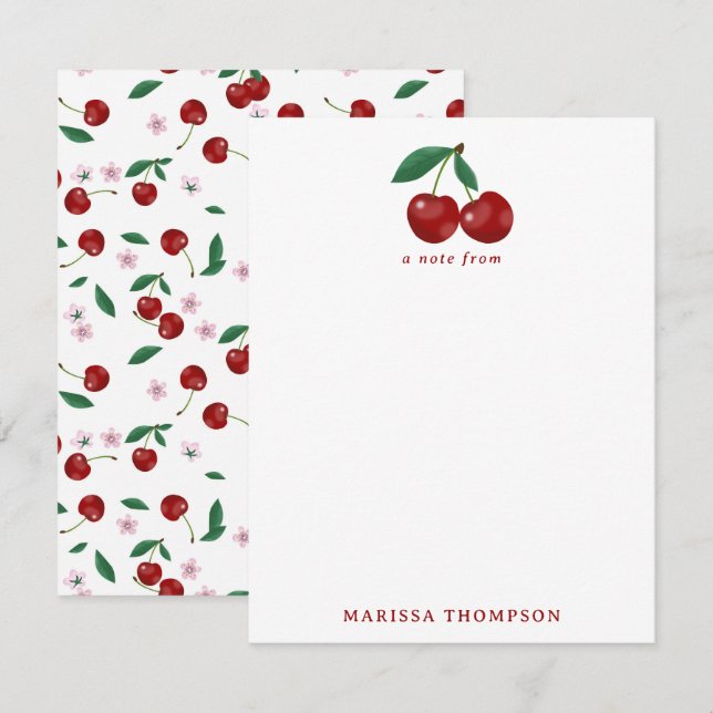 Botanical Red Cherries Greenery & Cherry Blossoms  Card (Front/Back)
