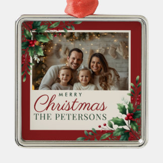 Botanical Red Custom Photo Christmas Ornament