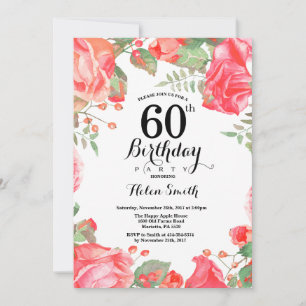 Botanical Red Floral 60th Birthday Invitation