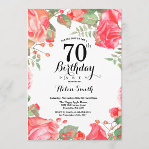 Botanical Red Floral 70th Birthday Invitation