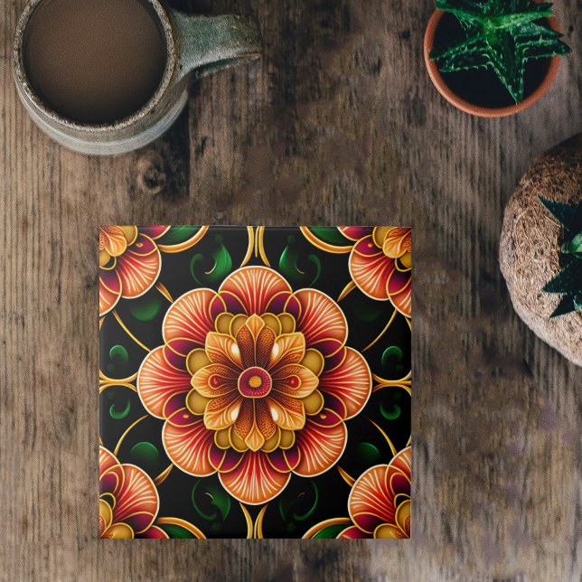 Botanical Red Floral Illustration Tile (Creator Uploaded)