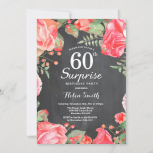 Botanical Red Floral Surprise 60th Birthday Invitation