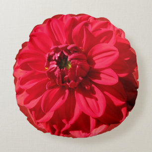 Botanical Red Garden Flower Round Cushion