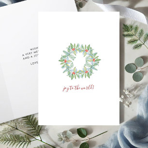 Botanical Red & Green Watercolor Wreath Christmas Holiday Card